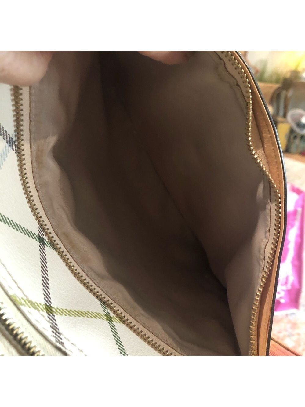 Coach Factory Peyton diagonal tattersall plaid shoulder crossbody zipper close - Picture 6 of 15